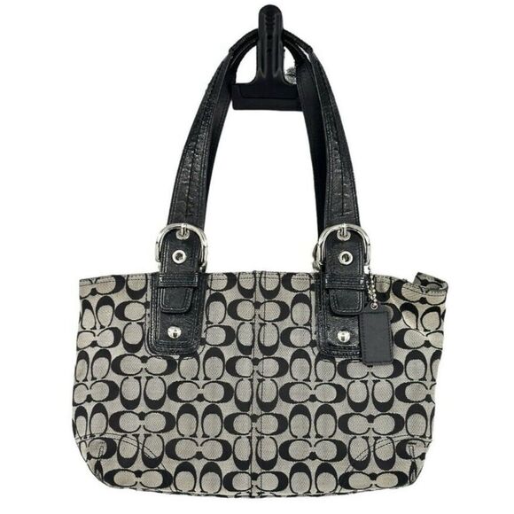 COACH SOHO SIGNATURE TOTE SATCHEL SHOULDER BAG 13117 BLACK WHITE Y2K DESIGNER - Picture 1 of 8